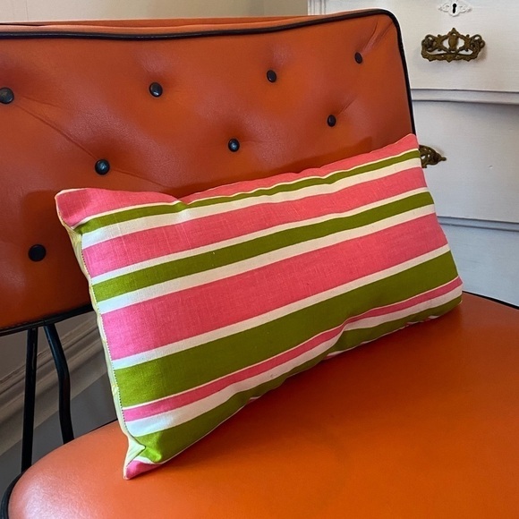 Vintage Fabric Botanical Striped Pillow - Picture 1 of 4